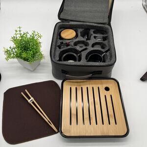 Portable Kung Fu Tea Set – Gray Ceramic Travel Pot, Cups & Tray